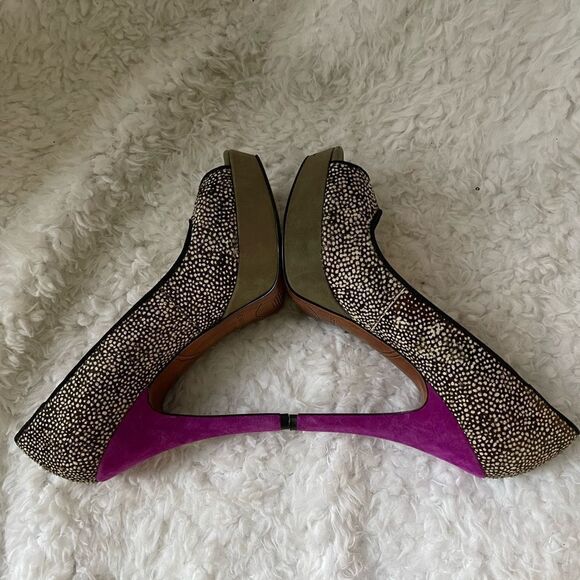 Enzo Angiolini leather calf hair beige and brown platform mauve suede heelsSZ8.5 - Picture 4 of 10